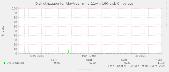 Disk utilization for /dev/vds-nvme-11/vm-160-disk-0