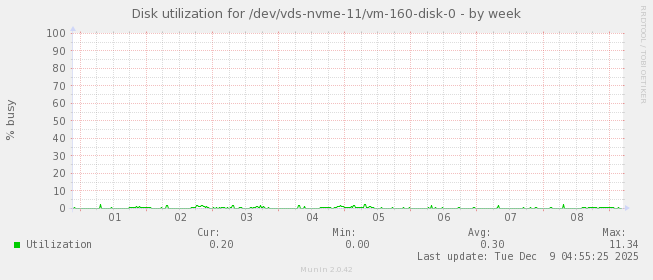 Disk utilization for /dev/vds-nvme-11/vm-160-disk-0